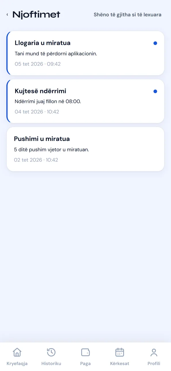 Njoftimet e punëtorit